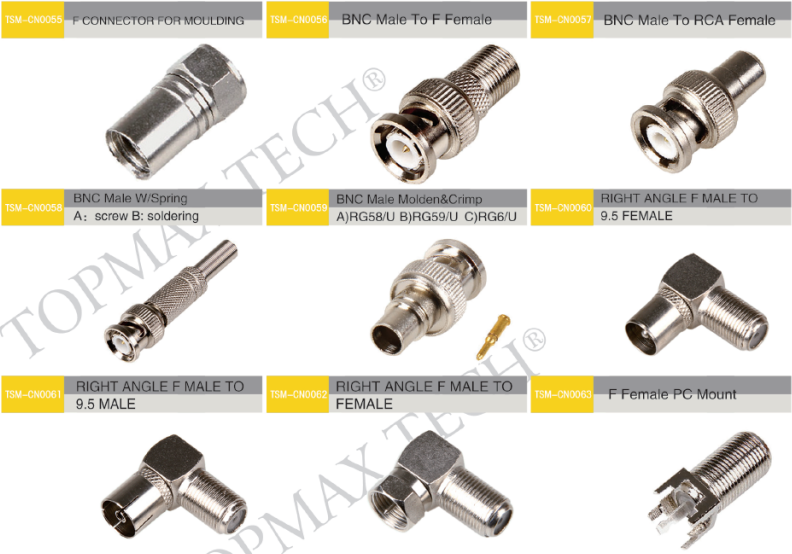 F CONNECTOR | BNC | RCA | RIGHT ANGLE | PC Mount